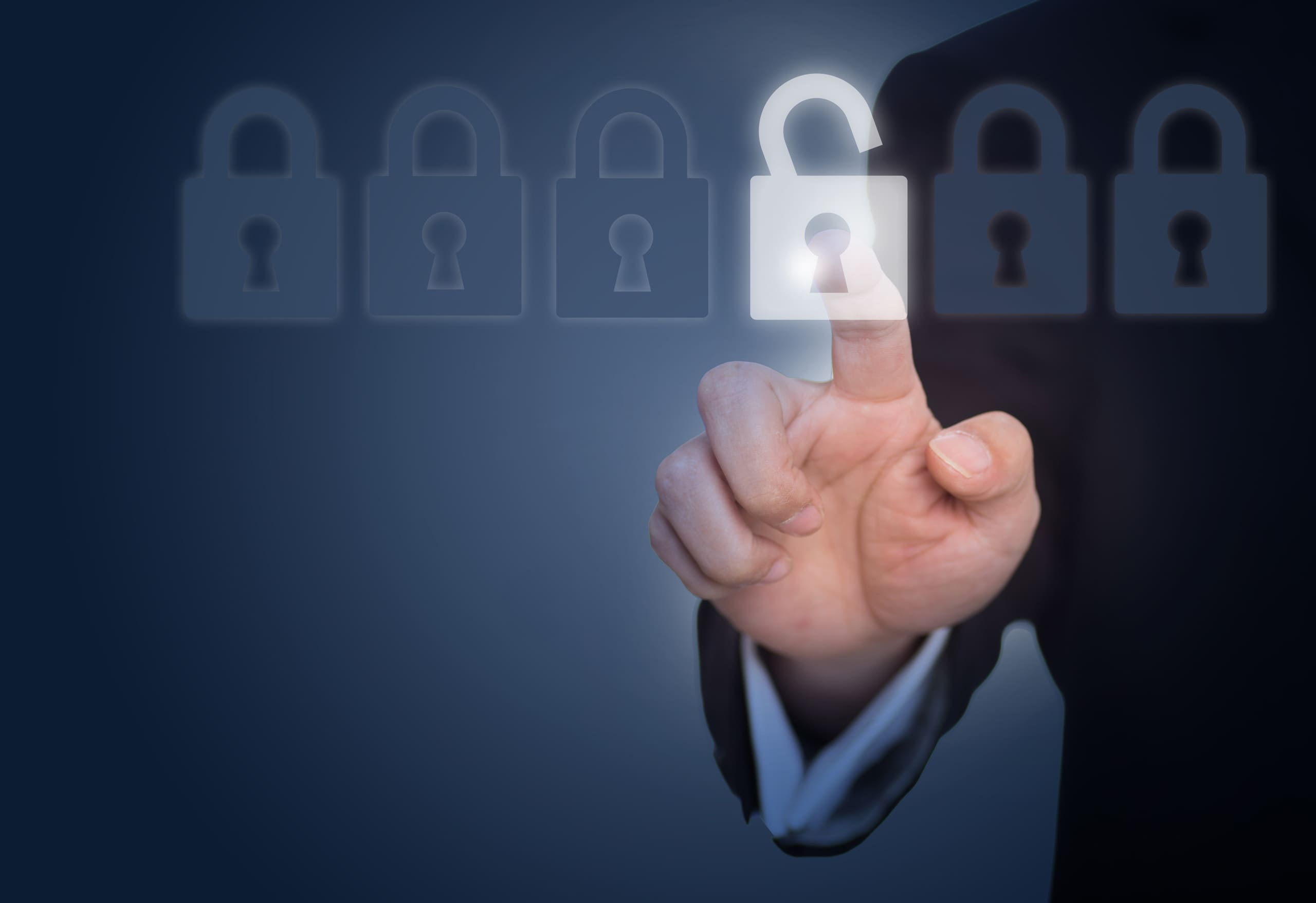 businessman unlocking lock touch screen